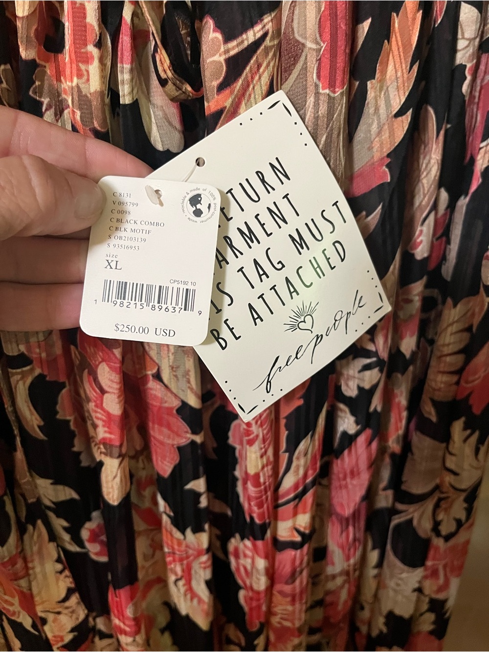 NWT Free People Primmy Printed Midi-Dress Black Floral Lace-Trim with Pink - Picture 13 of 13